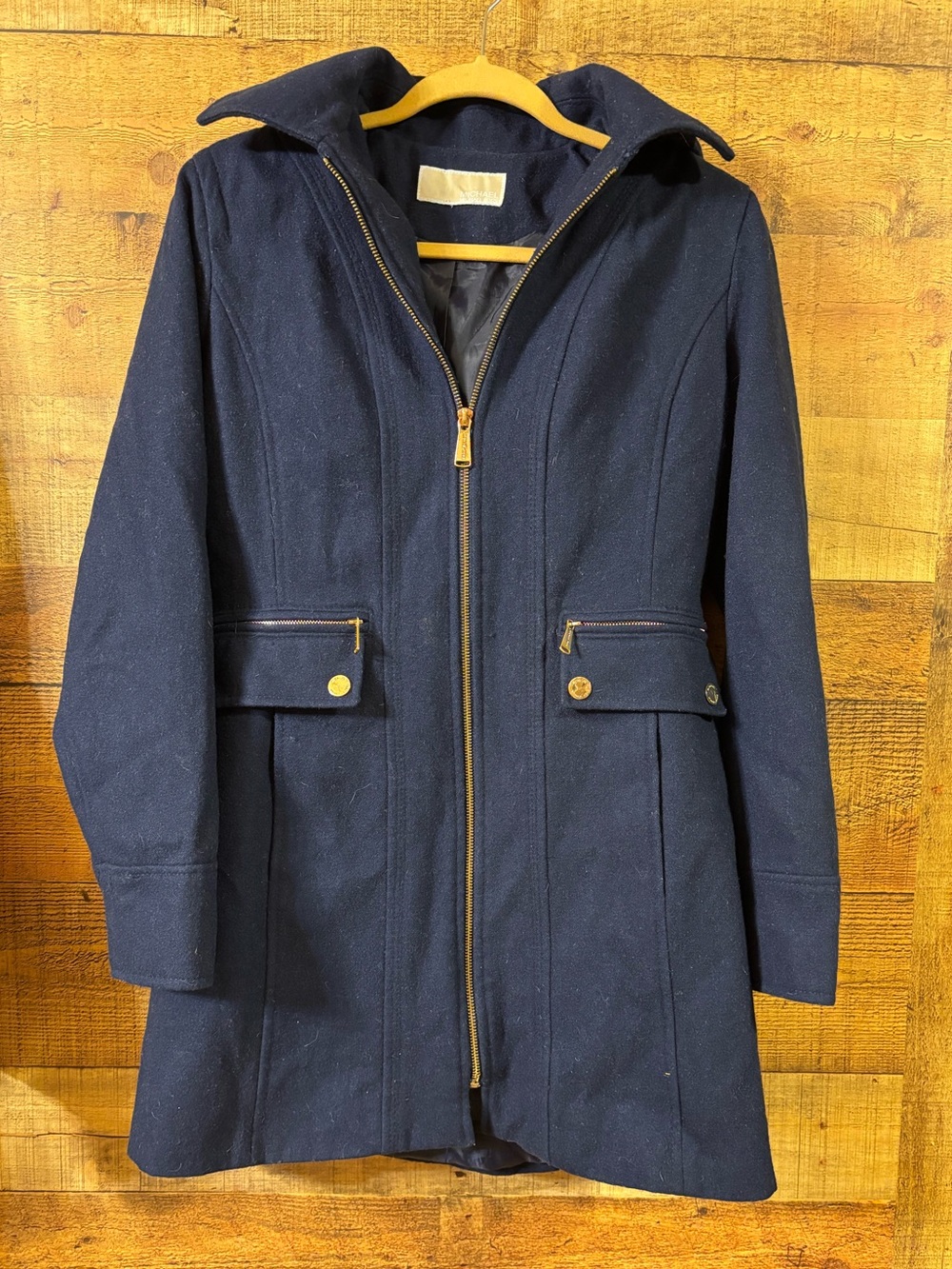 Michael Kors Navy Blue Wool Blend Coat - Picture 2 of 7